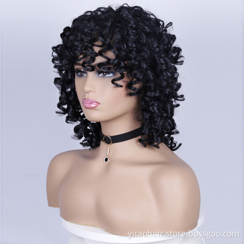 Wholesale Short Afro Curly Kinky Wig Synthetic Hair Wigs for Black Women Deep Black Short Curly Wigs